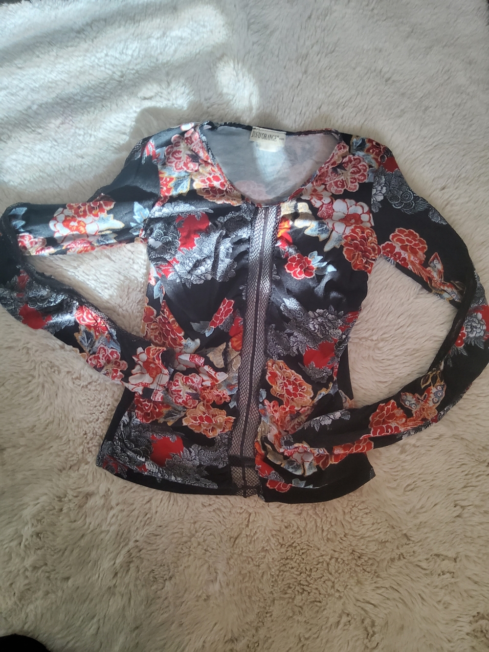 Euro Floral With Mesh Inlay Blouse - Picture 1 of 6